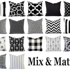 One Black Pillow Cover, Black and White Pillow, Black Accent Pillow, Black Pillow Sham, Couch Pillow, White Pillow Cover, Black Pillows