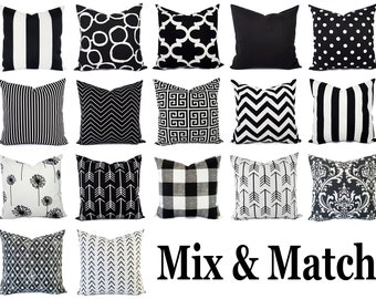 2 Black & White Diagonal Faux Leather Cushion Covers 16" 18" 20" Scatter Pillows