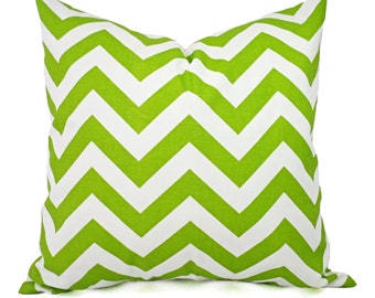 Two Green Couch Pillows - Green Pillow Cover - Green and White Chevron Pillows - Green Decorative Throw Pillow - Accent Pillow