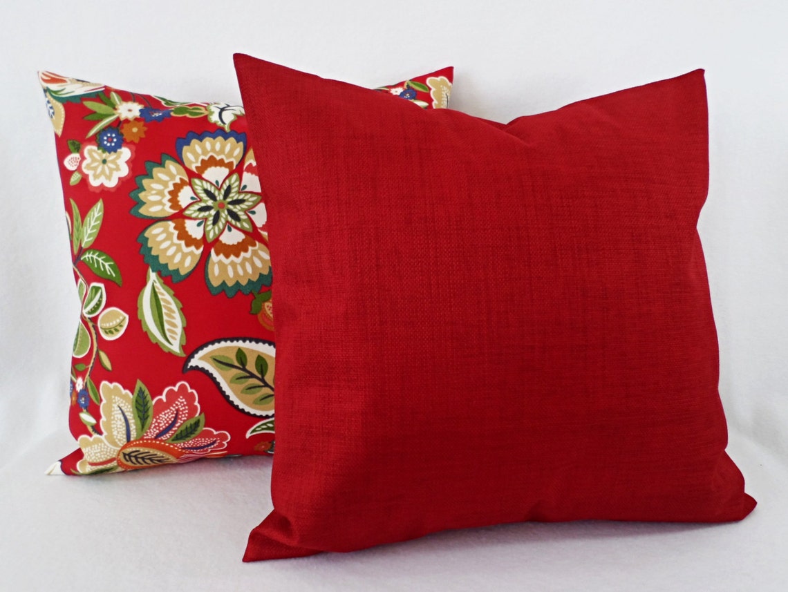 OUTDOOR Two Solid Pillow Covers Deep Red Pillows Patio Etsy