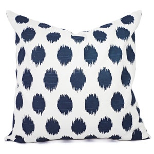 Navy Blue Pillow Covers - Two Navy Ikat Throw Pillow Covers - Polka Dot Pillow - Navy Accent Pillows - Decorative Pillow - 16x16 18x18 20x20