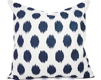 Navy Blue Pillow Covers - Two Navy Ikat Throw Pillow Covers - Polka Dot Pillow - Navy Accent Pillows - Decorative Pillow - 16x16 18x18 20x20