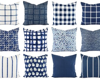blue gingham pillows