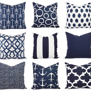 Navy and White Pillow Cover, Navy Blue Throw Pillow Cover, Navy Euro Sham, Decorative Pillow, Navy Pillows, Blue Pillows, 18 x 18 16 x 16 20
