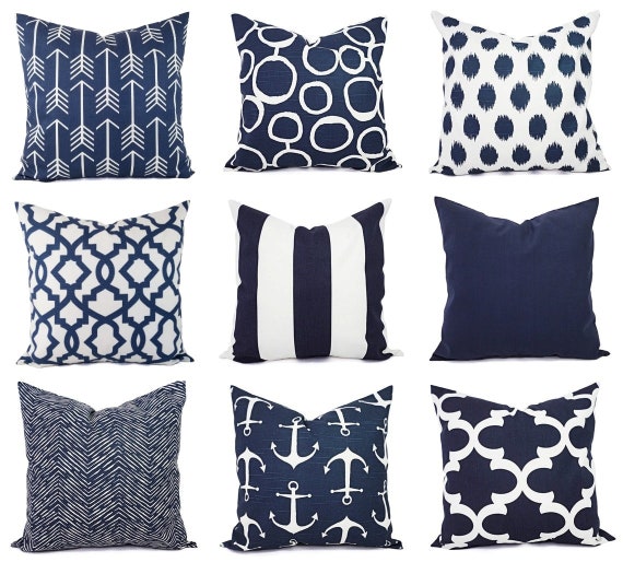 Nautical Blue And White Geometric Decorative Throw Pillow Cover Nautical Blue And White Geometric Decorative Throw Pillow Cover