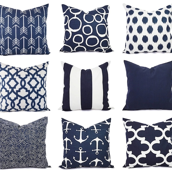 Funda de almohada azul marino y blanca, funda de almohada azul marino, funda de almohada europea azul marino, almohada decorativa, almohadas azul marino, almohadas azules, 18 x 18 16 x 16 20