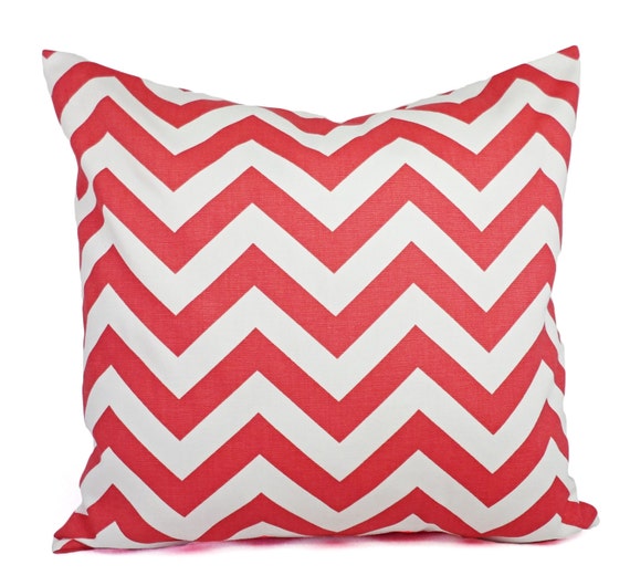 Two Chevron Pillow Covers Coral And White Coral Pillows Etsy