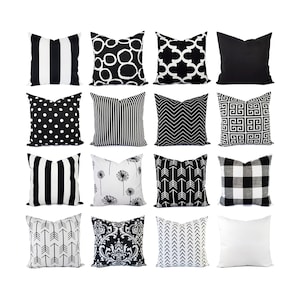 One Black Couch Pillow Cover, One Black and White Pillow, Black Pillow Sham, Black Pillow Case, Toss Pillow, Accent Pillow, Black Euro Sham