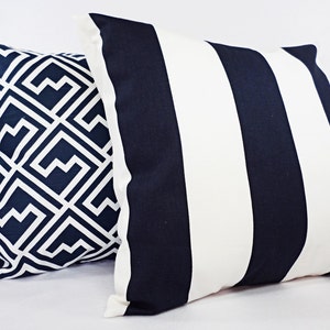 Navy Pillow Covers One Navy and White Throw Pillow Cover 20 x 20 Inch Navy Blue Pillow Cover Decorative Pillow Navy Blue Pillows image 5