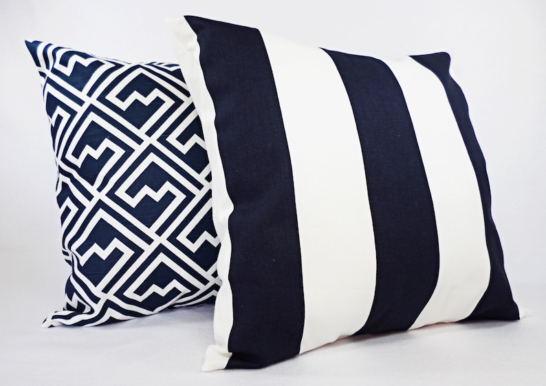 Navy Pillow Covers One Navy and White Throw Pillow Cover 20 x 20 Inch Navy Blue Pillow Cover Decorative Pillow Navy Blue Pillows image 5