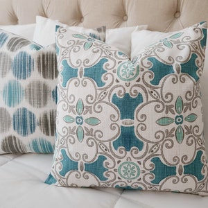 One Blue Pillow Cover, Blue Grey Throw Pillow Cover, Custom Pillow Cover, Blue Pillow Sham, Blue Medallion Pillow, Designer Pillow Fabric