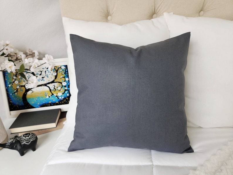 Dark Grey Decorative Pillow Cover Solid Grey Pillow Linen Etsy