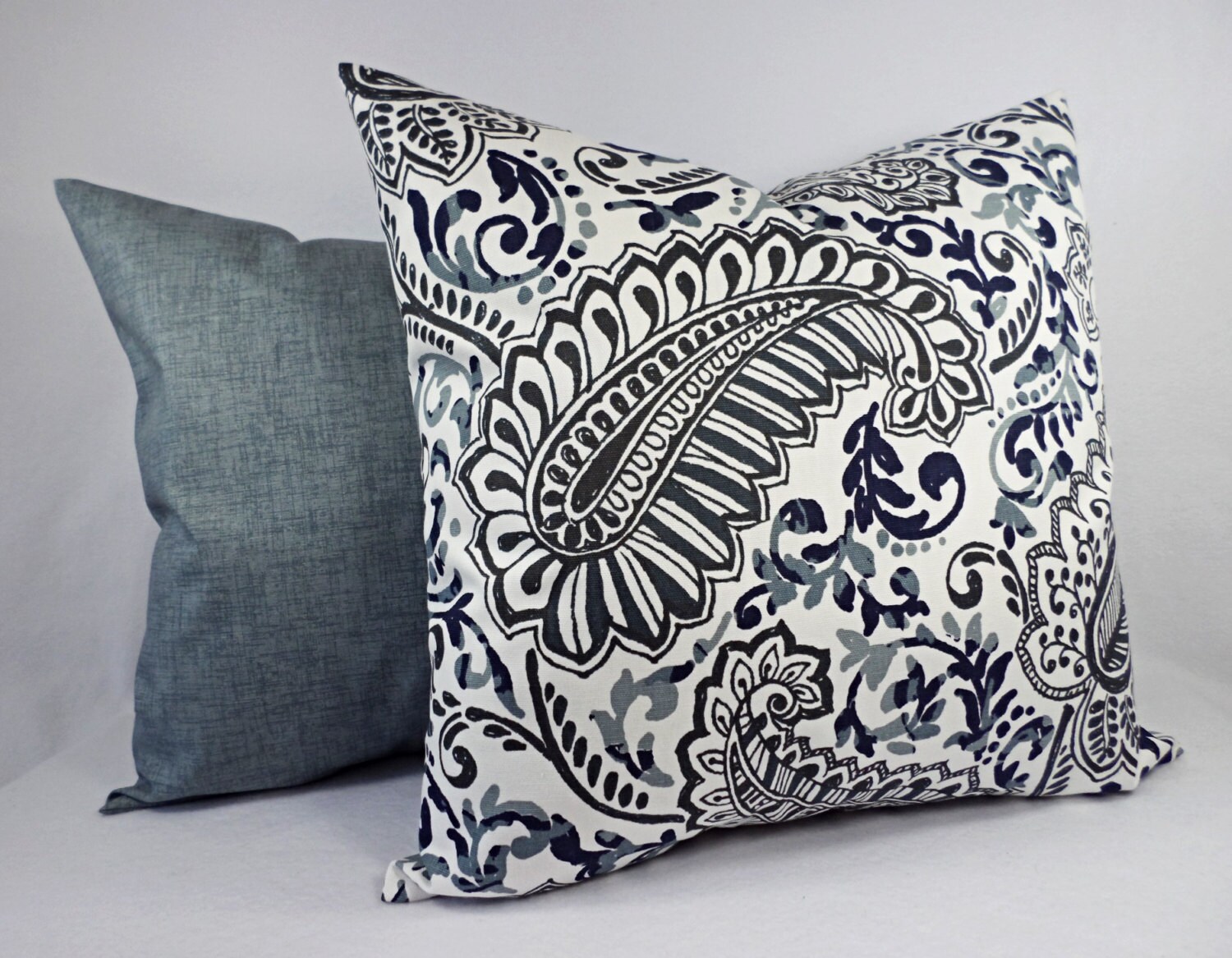 Two Pillow Covers Blue Grey and Brown Throw Pillows Floral Etsy