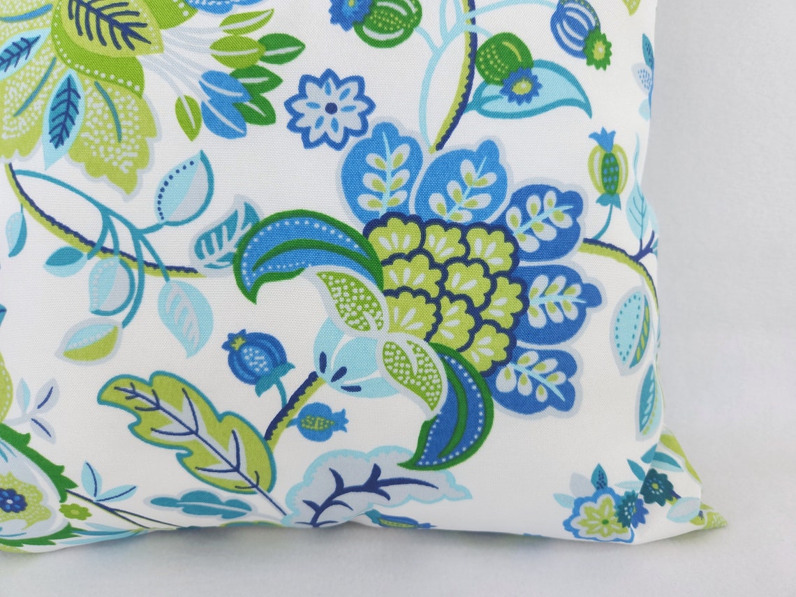 OUTDOOR Two Floral Pillow Covers Blue and Green Pillows Etsy