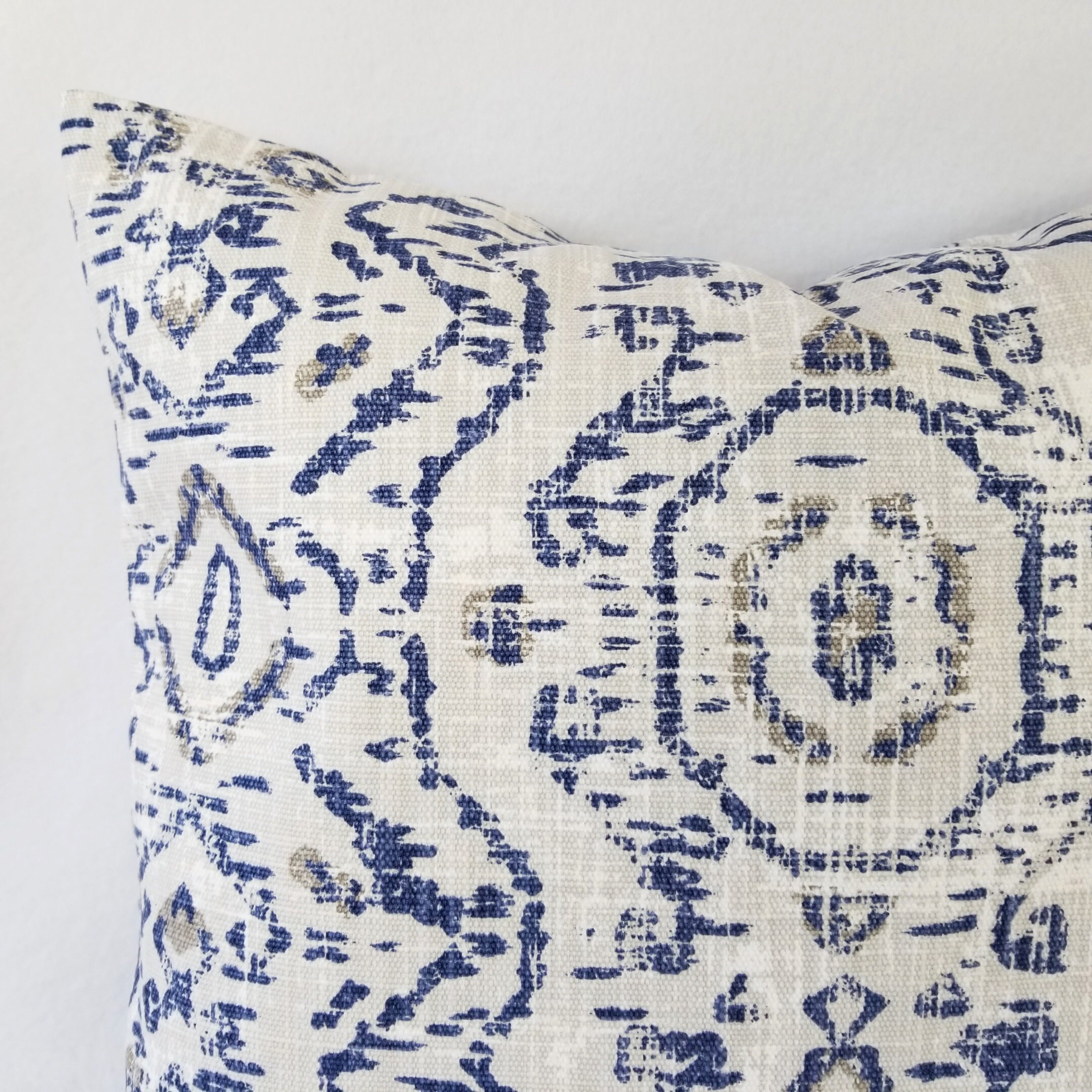 Two Blue Pillow Covers Blue Cream Pillow Covers Custom Etsy