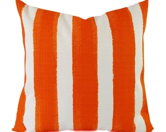 Two Outdoor Pillow Covers - Orange Pillow Cover - Striped Pillow Sham - Water Resistant Pillow - Patio Pillow - Orange Throw Pillow