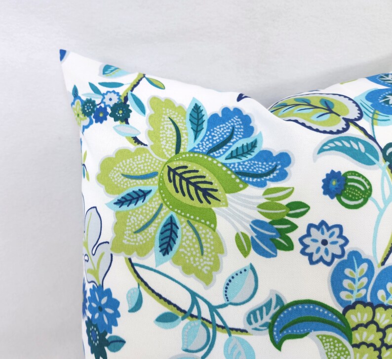 OUTDOOR Two Floral Pillow Covers Blue and Green Pillows Etsy