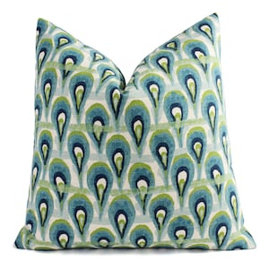 One Pillow Cover, Green and Blue Ikat Cover, Blue Pillow, Blue Ikat Pillow, Green Pillow, Blue Pillow Sham, Blue Decorative Pillow