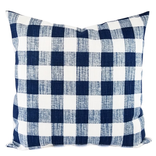 Two Dark Blue Pillow Covers, Buffalo Check Pillow, Blue Plaid Pillow Cover, Navy Plaid Pillow Sham, Farmhouse Pillow, 20 x 20 18 x 18 Sham