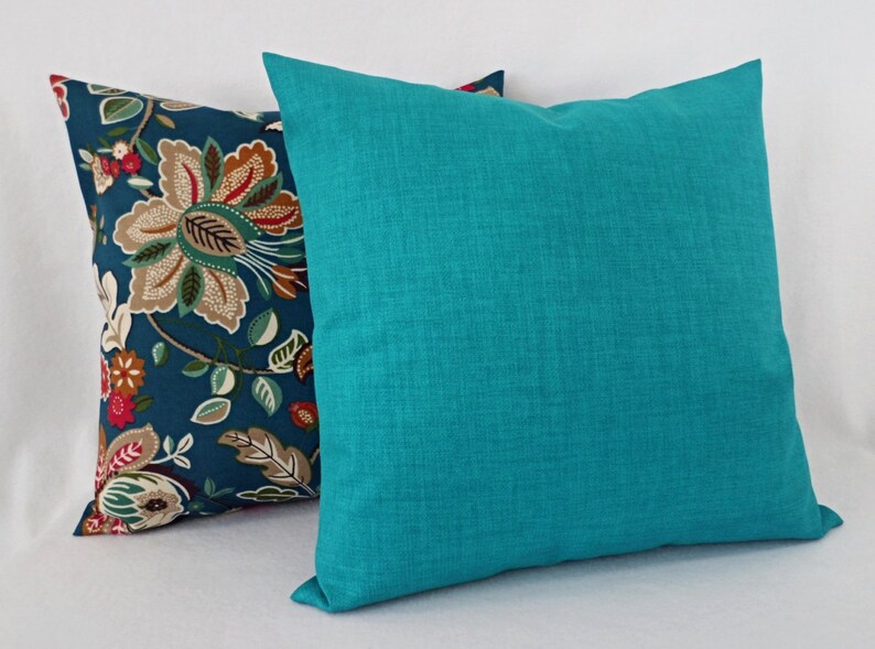 Two Solid Pillow Covers Turquoise Pillows Patio Pillow Etsy