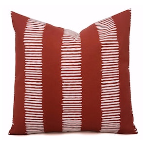 One OUTDOOR Pillow Cover, Dark Red Pillow Cover, Red Striped Pillow, Modern Stripe Pillow, Brick Red Patio Pillow, Red Orange Pillow Sham