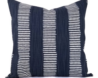 Two Dark Blue Pillow Covers, Blue Stripe Pillow, Navy Striped Pillow, 16 x 16 Zippered Pillow Sham 18 x 18 Pillow Set, 20 x 20 Pillow Combo