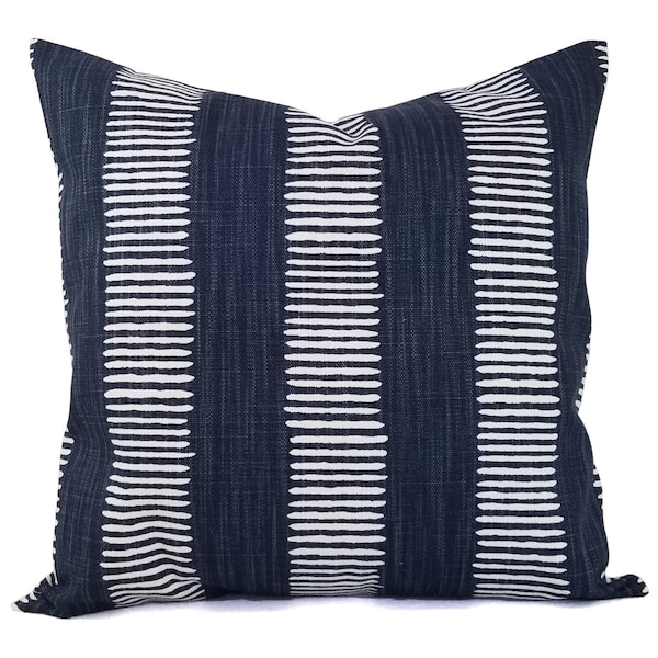 Two Dark Blue Pillow Covers, Blue Stripe Pillow, Navy Striped Pillow, 16 x 16 Zippered Pillow Sham 18 x 18 Pillow Set, 20 x 20 Pillow Combo