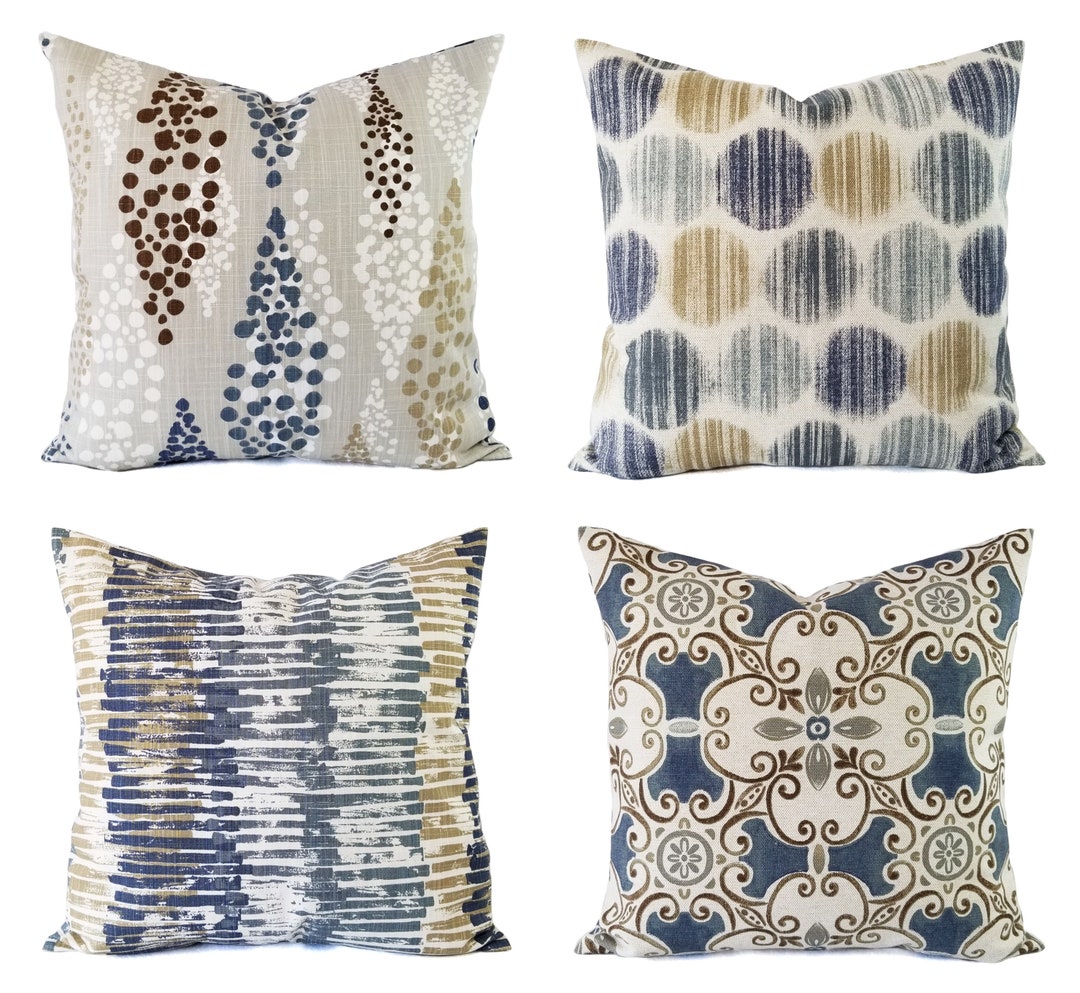 Blue and Grey Pillow Cover Blue Decorative Pillow Cover Modern Pillow