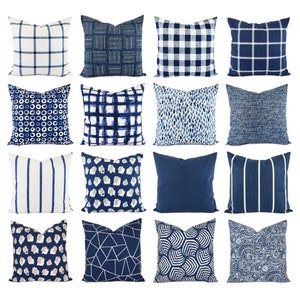 One Dark Blue and White Pillow Cover, Blue Pillow Cover, Modern Pillow Sham, Blue Throw Pillow, Blue Lumbar Pillow, 20 x 20 Pillow Cover