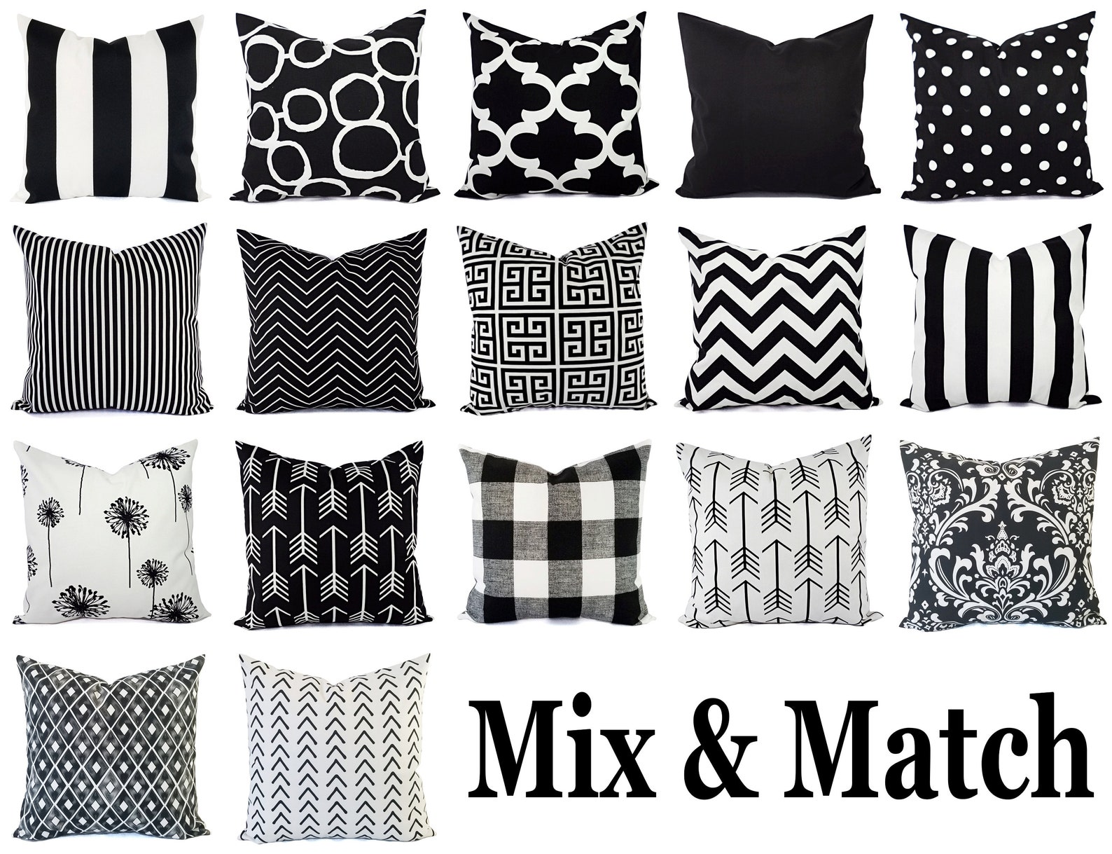 Black and White Pillow Covers Black Pillows White Pillows Etsy