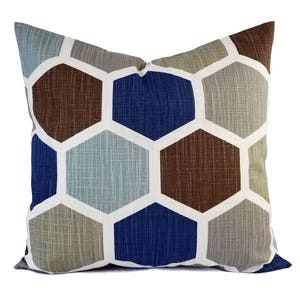 Two Blue Pillow Covers, Geometric Pillow Sham, Blue Throw Pillow, Blue Decorative Pillow, Brown Pillow Cover, Blue and Brown Pillows