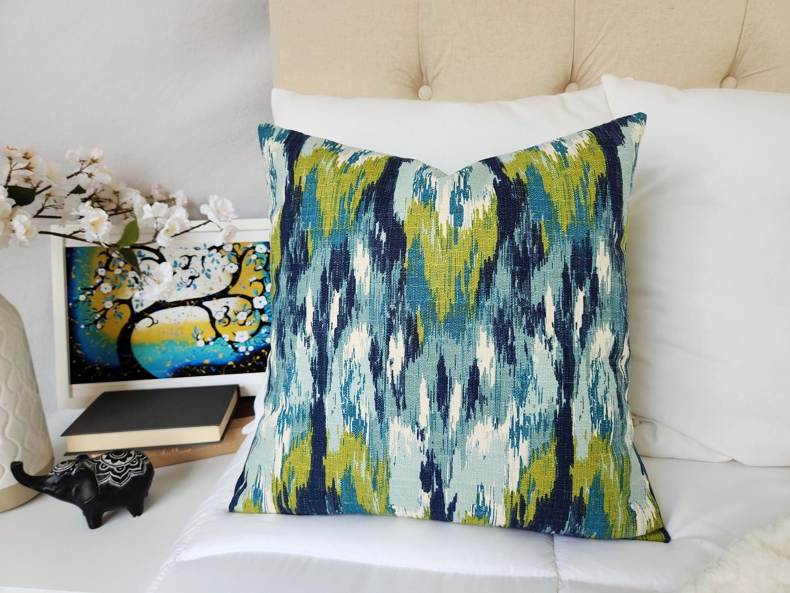 One Blue and Green Ikat Pillow Cover Decorative Pillow Etsy