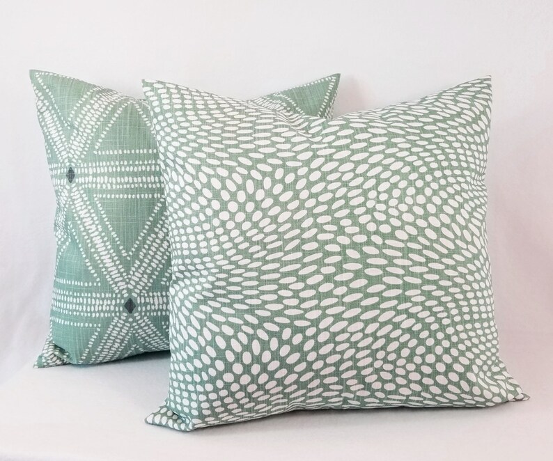 Two Soft Green Decorative Pillow Covers Two White and Green Etsy