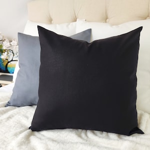 One Solid Black Decorative Pillow Cover, Black Pillow Cover, Linen Pillow Cover, Solid Black Pillow, Custom Pillows, 16 inch Pillow 18 inch