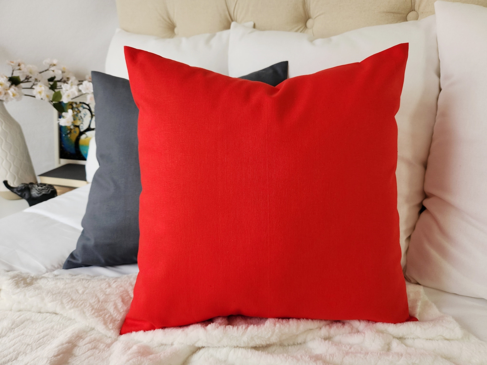 Solid Red Pillow Cover Red Decorative Pillow Cover Linen Etsy