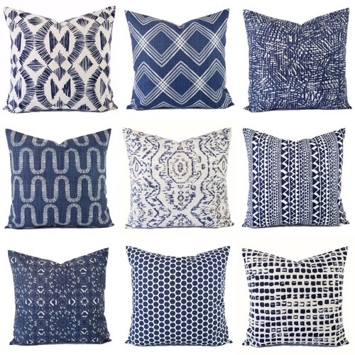 One Blue and White Pillow Cover Blue Pillow Cover Modern Etsy