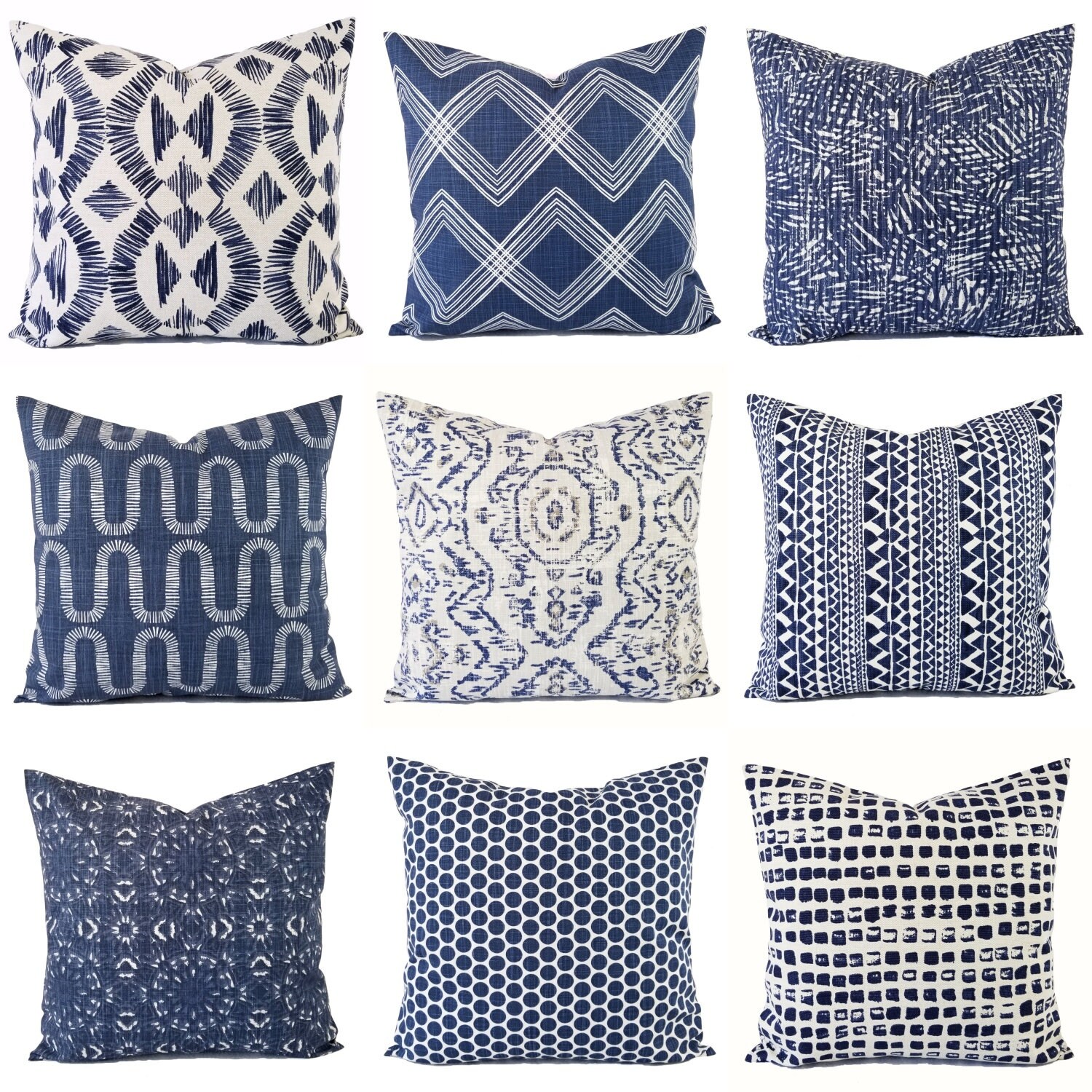 One Blue and White Pillow Cover - Blue Pillow Cover - Modern Pillow S…