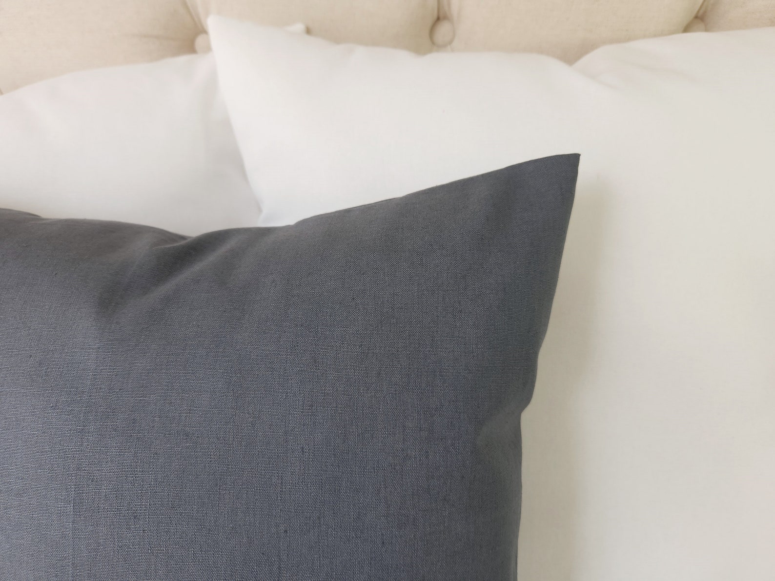 Dark Grey Decorative Pillow Cover Solid Grey Pillow Linen Etsy