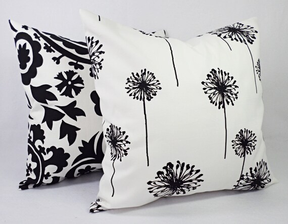 Two Decorative Throw Pillow Covers Grey & White Outdoor Pillow Cover
