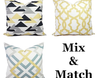 One Yellow and Grey Pillow Cover - Euro Sham - Lumbar Pillow - Yellow and Charcoal Grey Throw Pillow Covers - Grey Pillow - Yellow Pillow