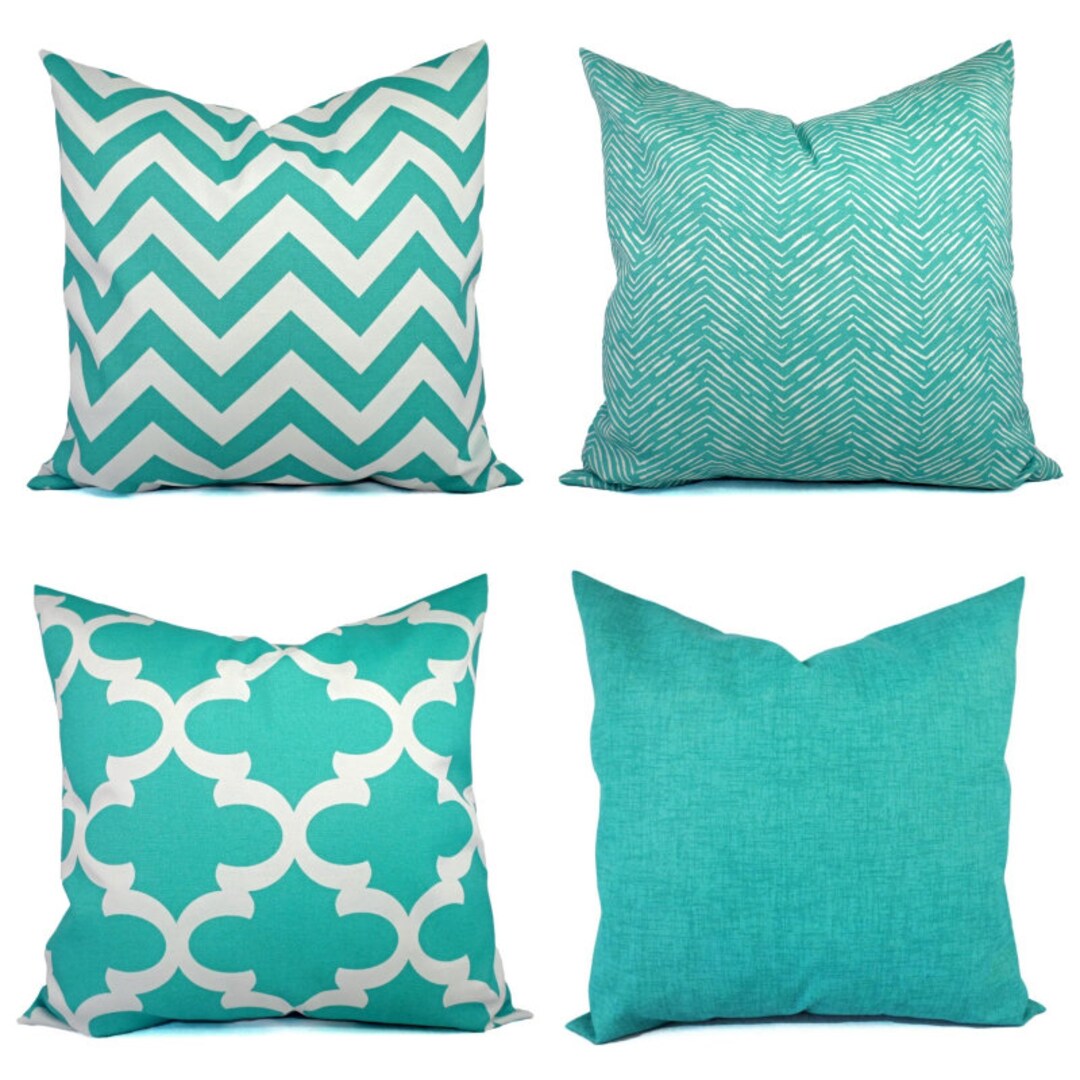 Indoor OUTDOOR Pillow Covers Aqua Pillow Teal Pillow Cover Patio Pillow