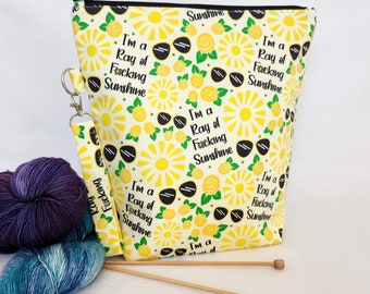 Very Sweary Knitting Project Bag - Crochet Project Bag - Zippered Wedge Bag - Curse Word Bag Yarn Tote Bag - Knitting Bag Subversive Bag