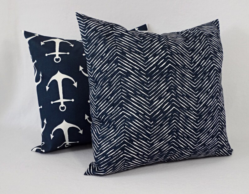Two OUTDOOR Pillows Navy and White Pillow Cover Navy Blue Etsy