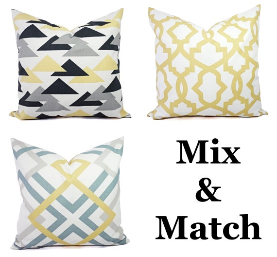 One Yellow and Grey Pillow Cover Euro Sham Lumbar Pillow Etsy