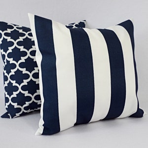 Two OUTDOOR Pillows Navy White Pillow Cover Navy Throw Pillow Cover Navy Deck Pillow Blue Striped Pillow Patio Chair Pillow image 3