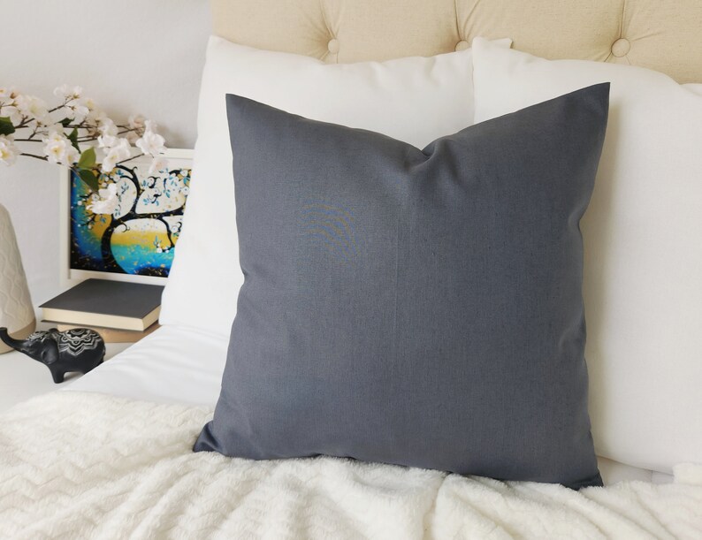 Dark Grey Decorative Pillow Cover Solid Grey Pillow Linen Etsy