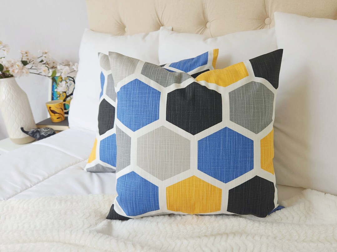 One Yellow and Blue Throw Pillow Cover Blue and Yellow Etsy