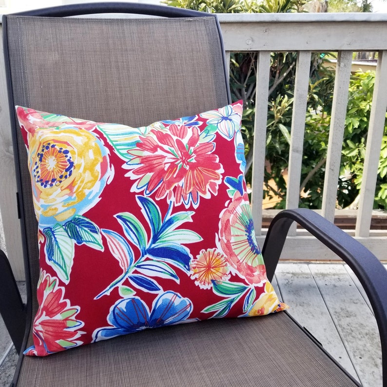 OUTDOOR Two Floral Pillow Covers Red Pillows Patio Pillow Etsy