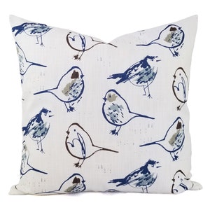 Two Blue Pillow Covers, Blue and Brown Bird Pillows, Blue Throw Pillow, Blue Decorative Pillow, Brown Pillow Cover, Blue Pillowcase