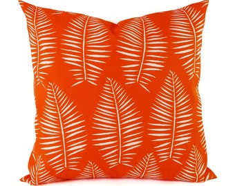 Two Outdoor Pillow Covers - Modern Pillow Cover - Leaf Pillow - Pillow Sham - Water Resistant Pillow - Patio Pillow - Orange Throw Pillow